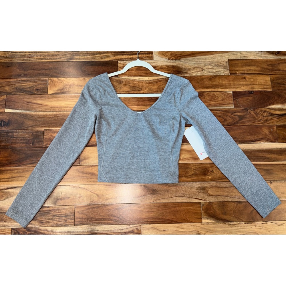Lululemon Align Long Sleeve Shirt Heathered Core Medium Grey Nulu Cropped Size 8